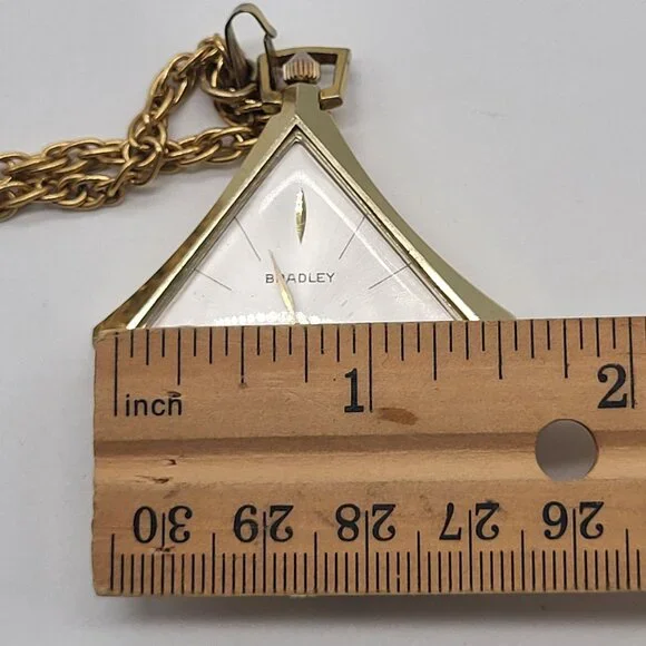 VTG Bradley Swiss Made Pendant Pocket Watch Gold Tone Diamond Shape - Picture 5 of 8